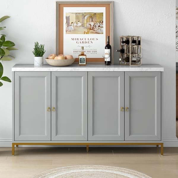 Sideboard Buffet Grey Sideboard with Marble Top and Base