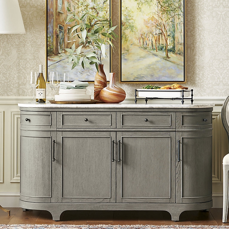 Sideboard Curved Grey Sideboard with Carrara Marble Top