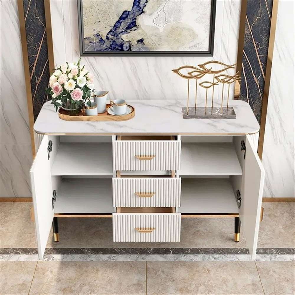 Sideboard Fluted White Sideboard with Gold Accents