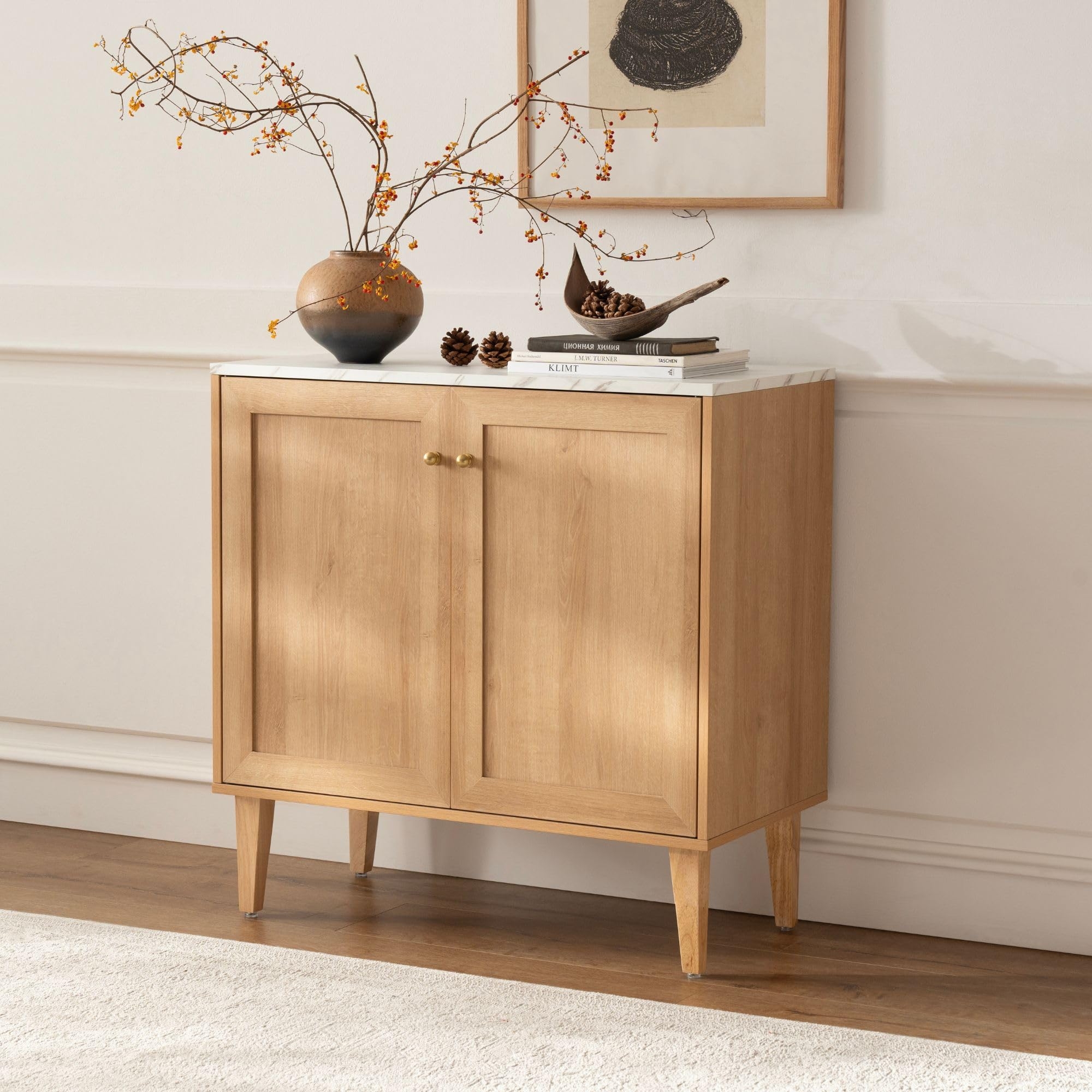 Sideboard Light Oak Storage Cabinet with Tapered Legs