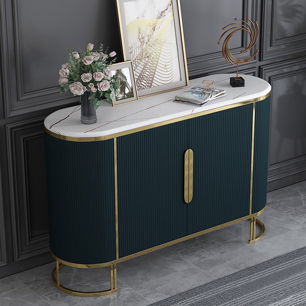 Sideboard Oval Teal Sideboard with Gold Accent Trim