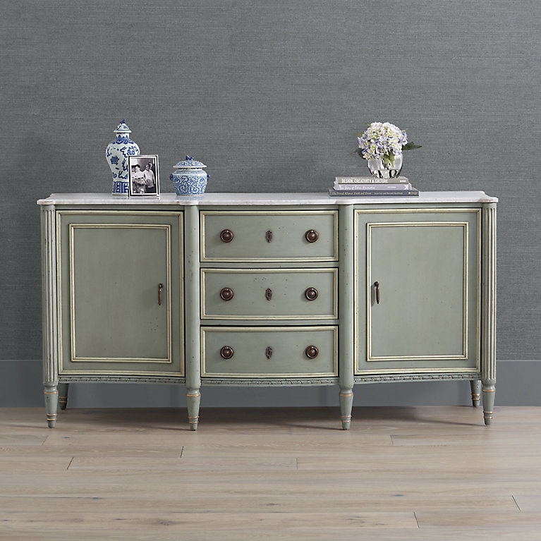 Sideboard Sage Green Buffet Cabinet with Pilasters