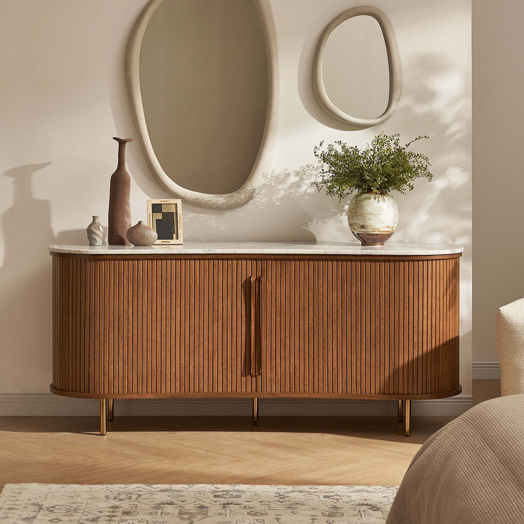 Sideboard Tambour Wood Sideboard with Capsule Ends