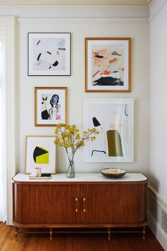 Sideboard Tamboured Wood Sideboard with Rounded Corners