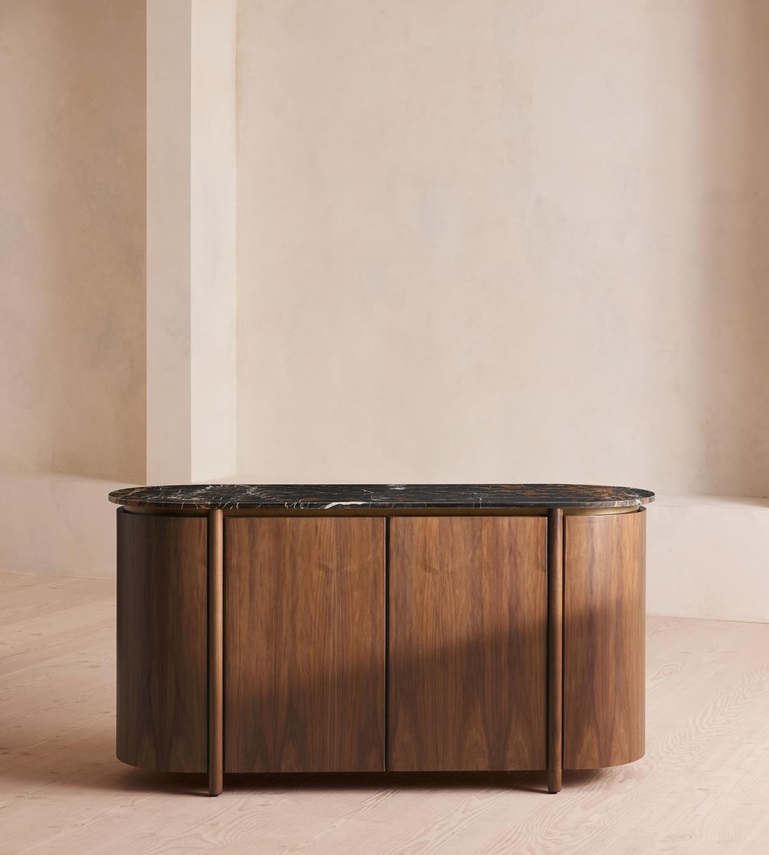 Sideboard Walnut Marble Sideboard with Curved Ends