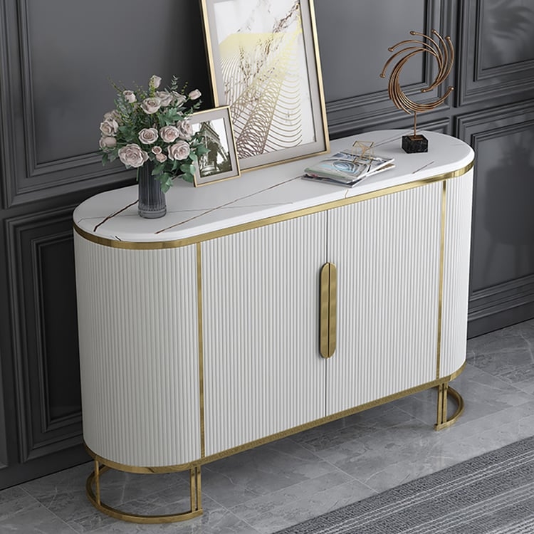 Sideboard White Fluted Oval Sideboard with Loop Legs