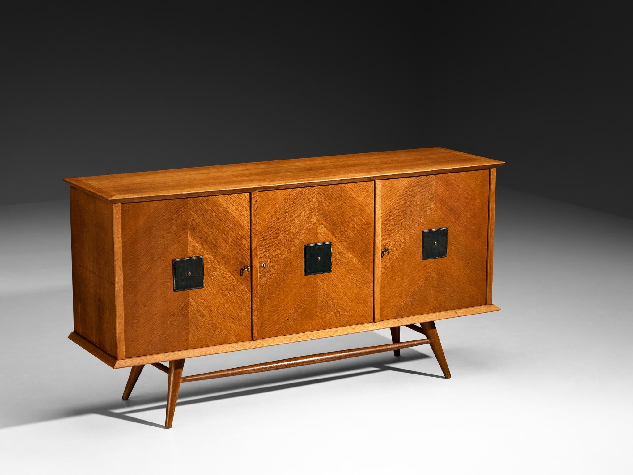 Sideboard with Chevron Parquetry and Leather Details