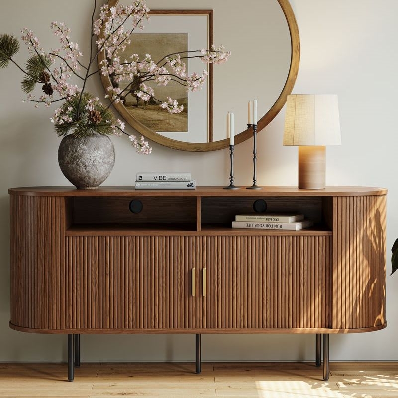 Sideboard with Tambour Doors and Curved Ends Cabinet