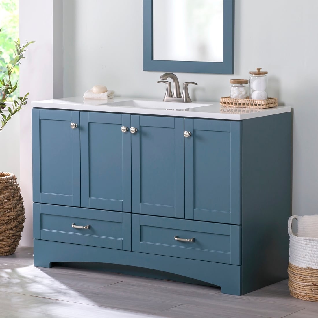 Single Vanity: 48 Inch Admiral Blue with Arched Base Detail
