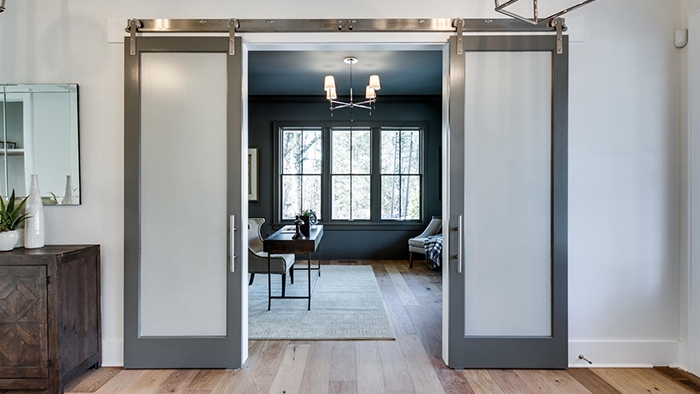 Sliding Doors Charcoal Gray Exposed Track Industrial Home Office Divider