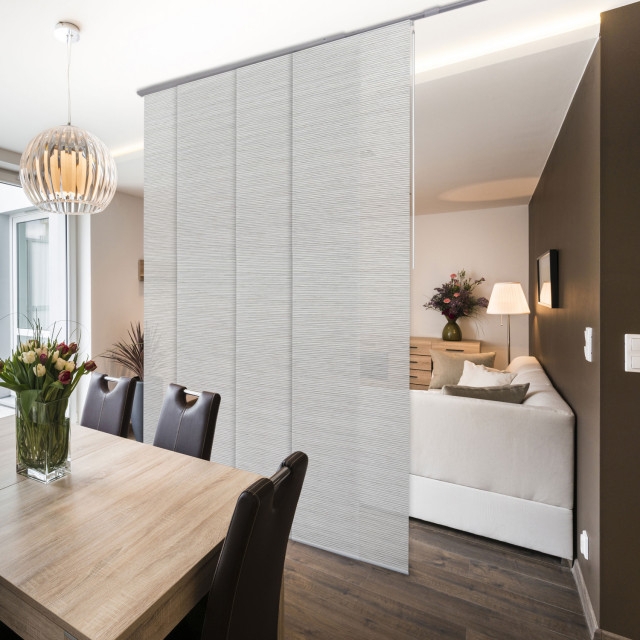 Sliding Panel Divider Grey Horizontal Ribbed Contemporary Partition