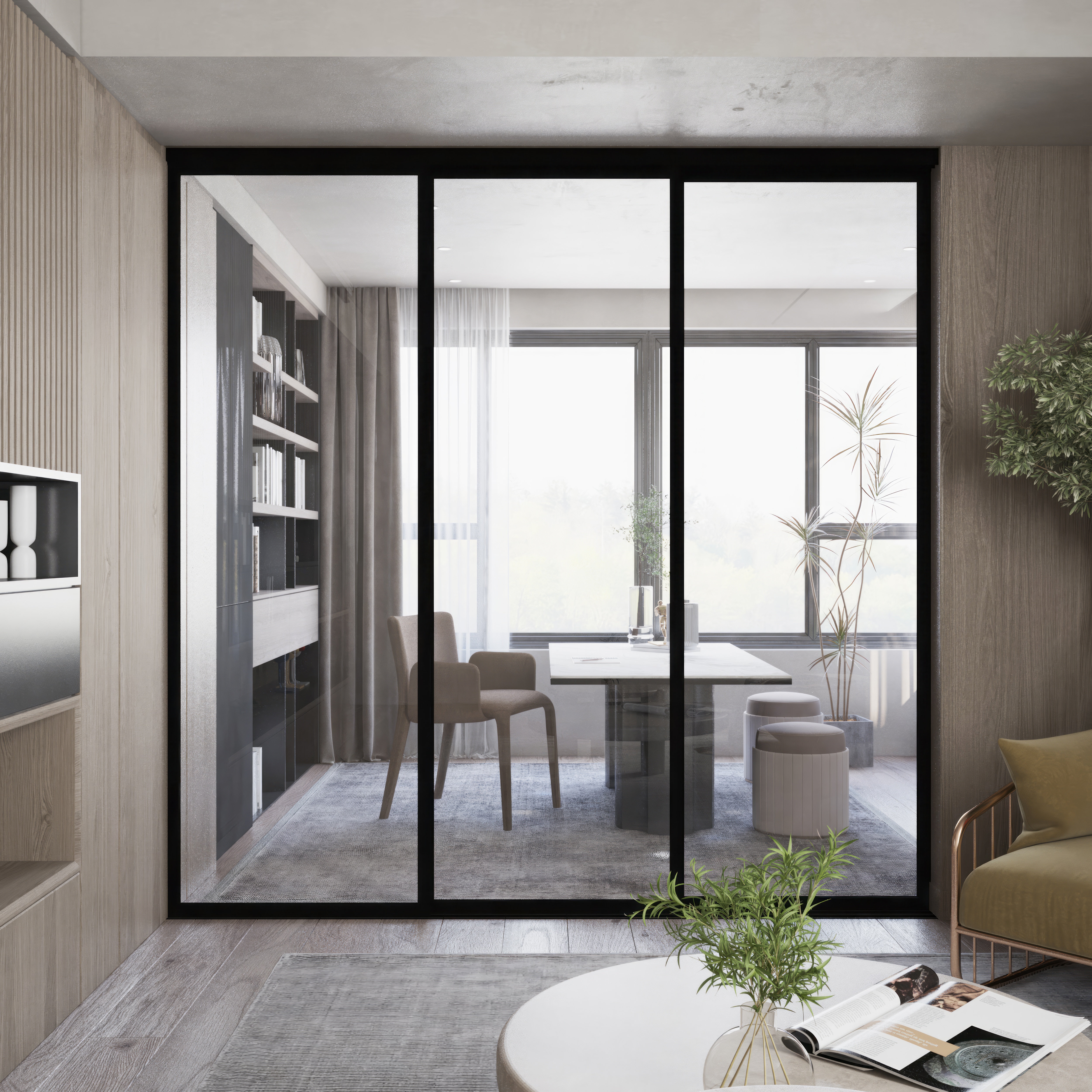 Sliding Room Divider 3 Panel Sliding Minimalist Internal Glass Wall