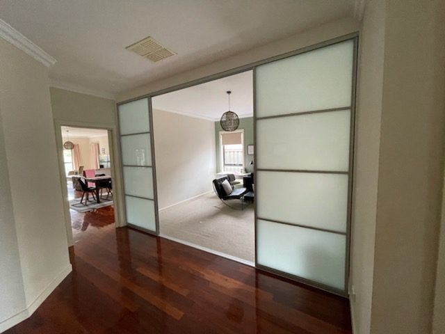Sliding Room Divider Silver Metallic Frosted White Zoning Solutions