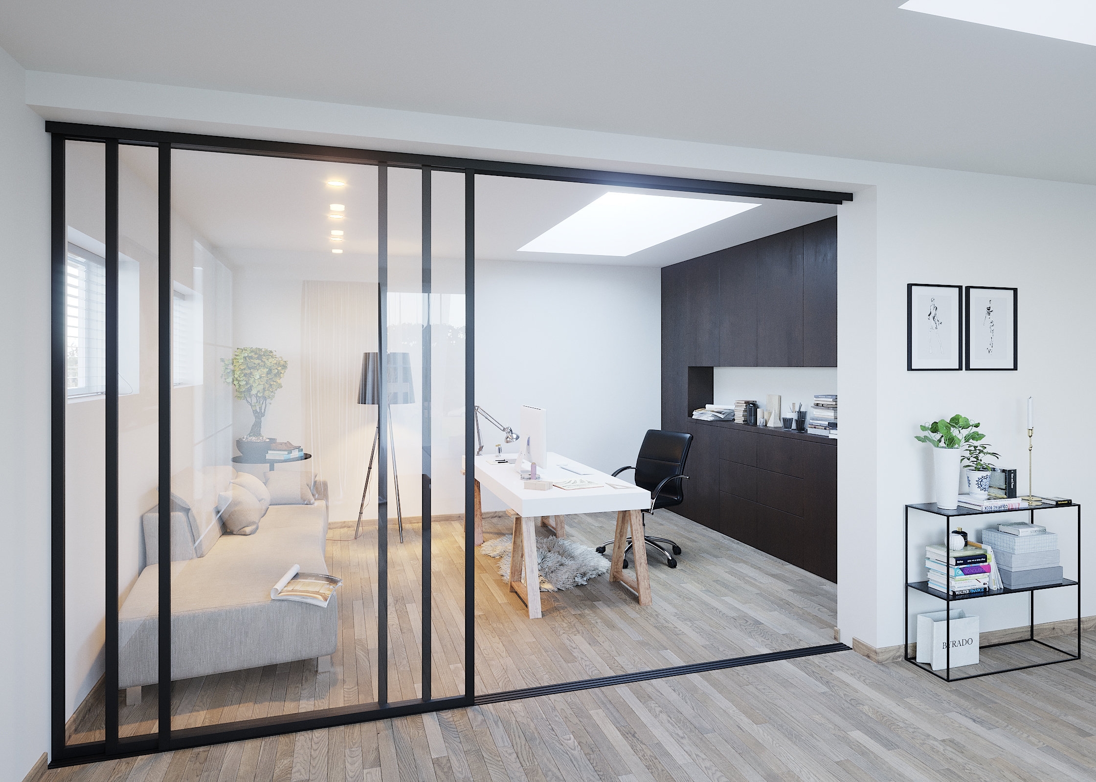 Sliding Room Divider Three Panel Sliding Home Office Partition