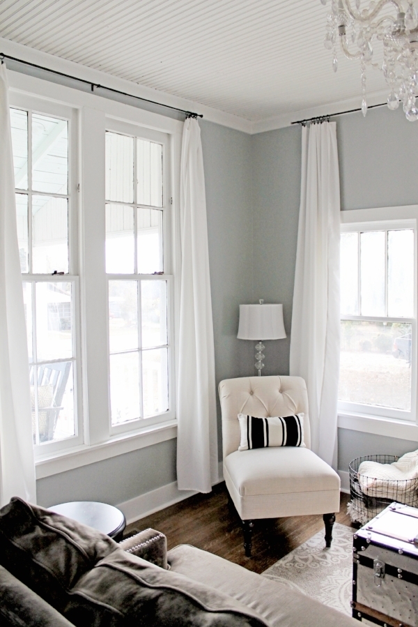 Slipper Chair: Floor Length Drapes Magnetic Gray Wall Nook