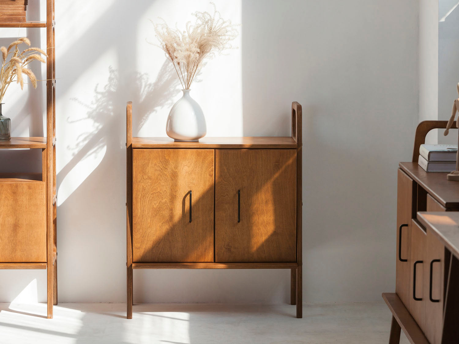Small Cabinet with Raised Side Rails Handcrafted Wood