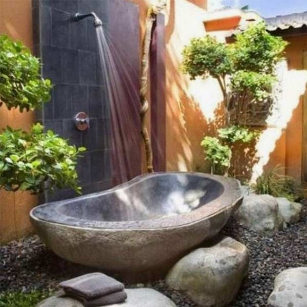 Soaking Tub: Carved Stone Tub and Natural Stone Soaking Tub Spa