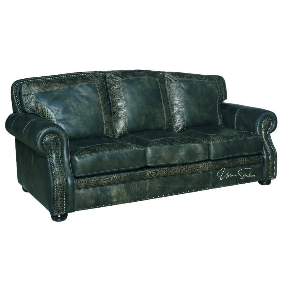 Sofa: Alligator Embossed Deep Teal Blue Couch