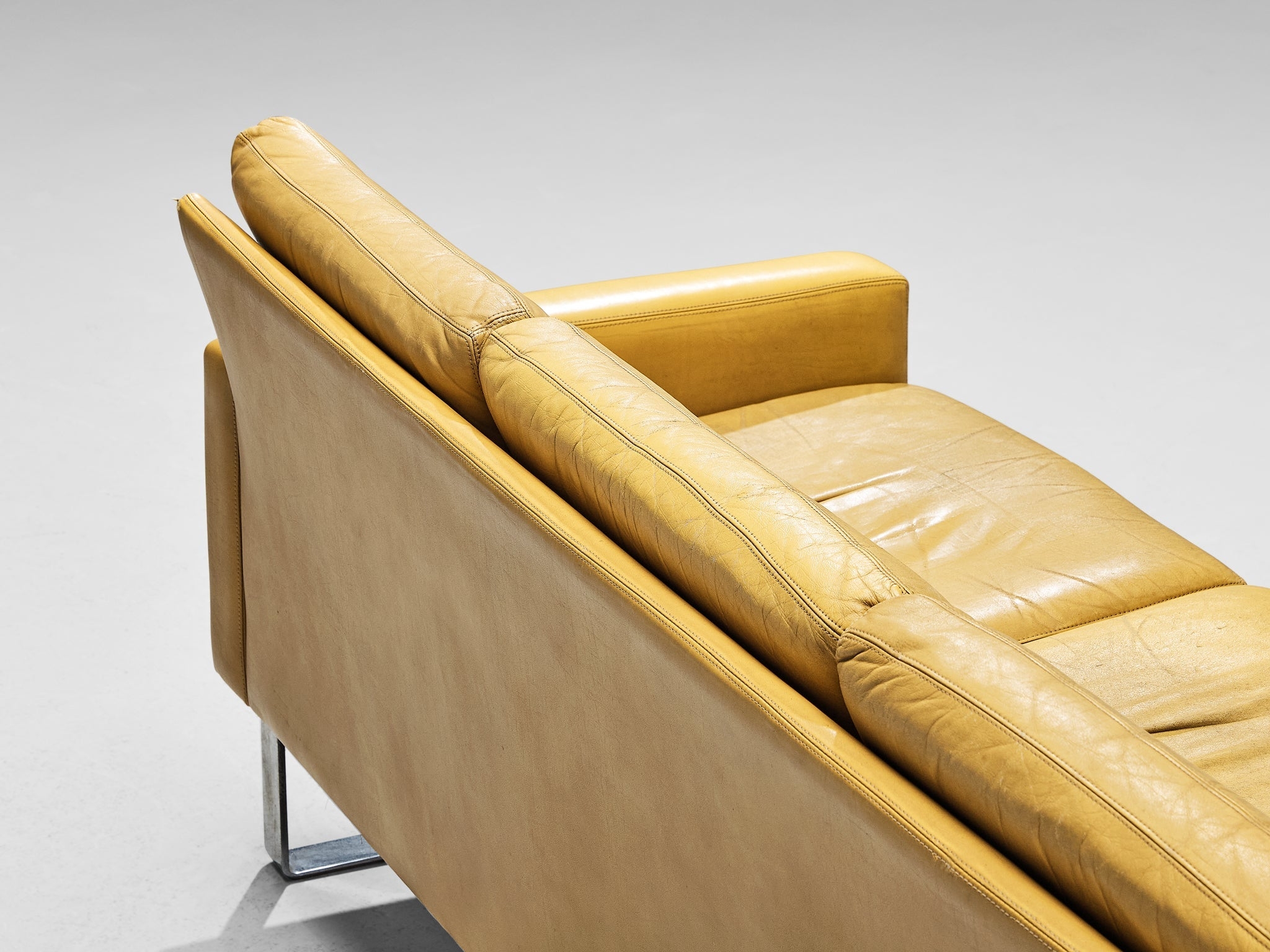 Sofa Camel Yellow Square Steel Base Camel Yellow Leather Sofa