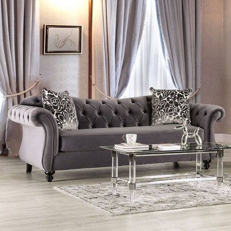 Sofa Charcoal with Damask Floral Pillows Furniture