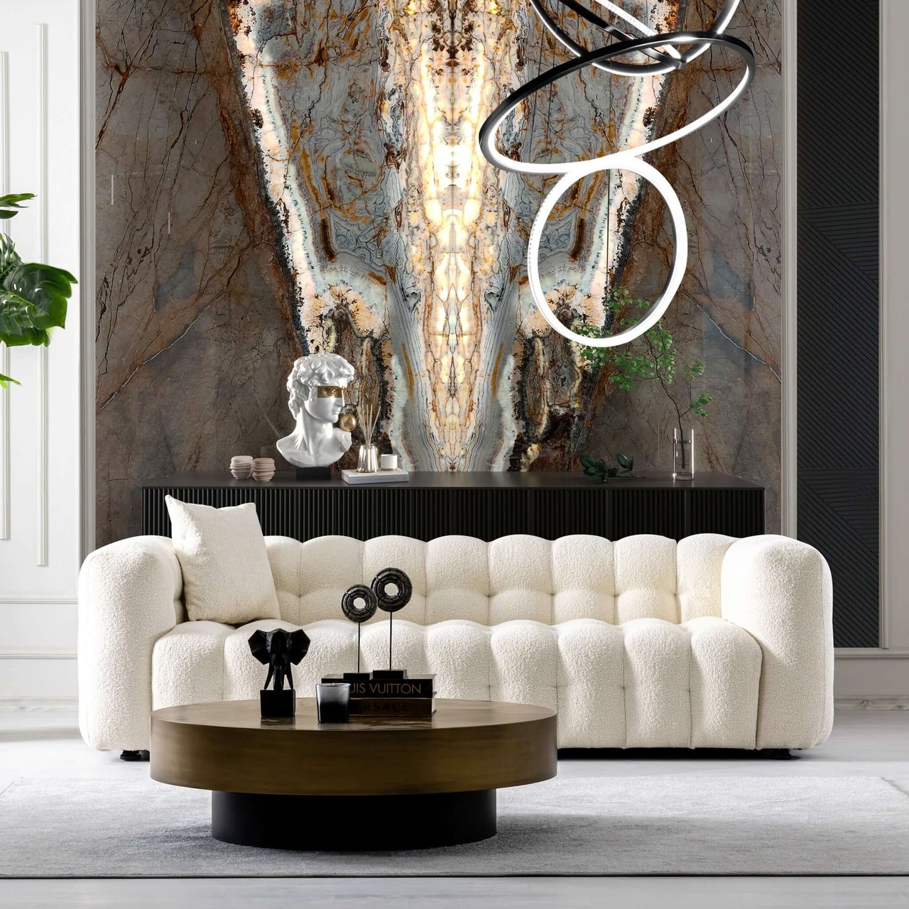 Sofa Cream White Channel Tufting Low Profile Seating