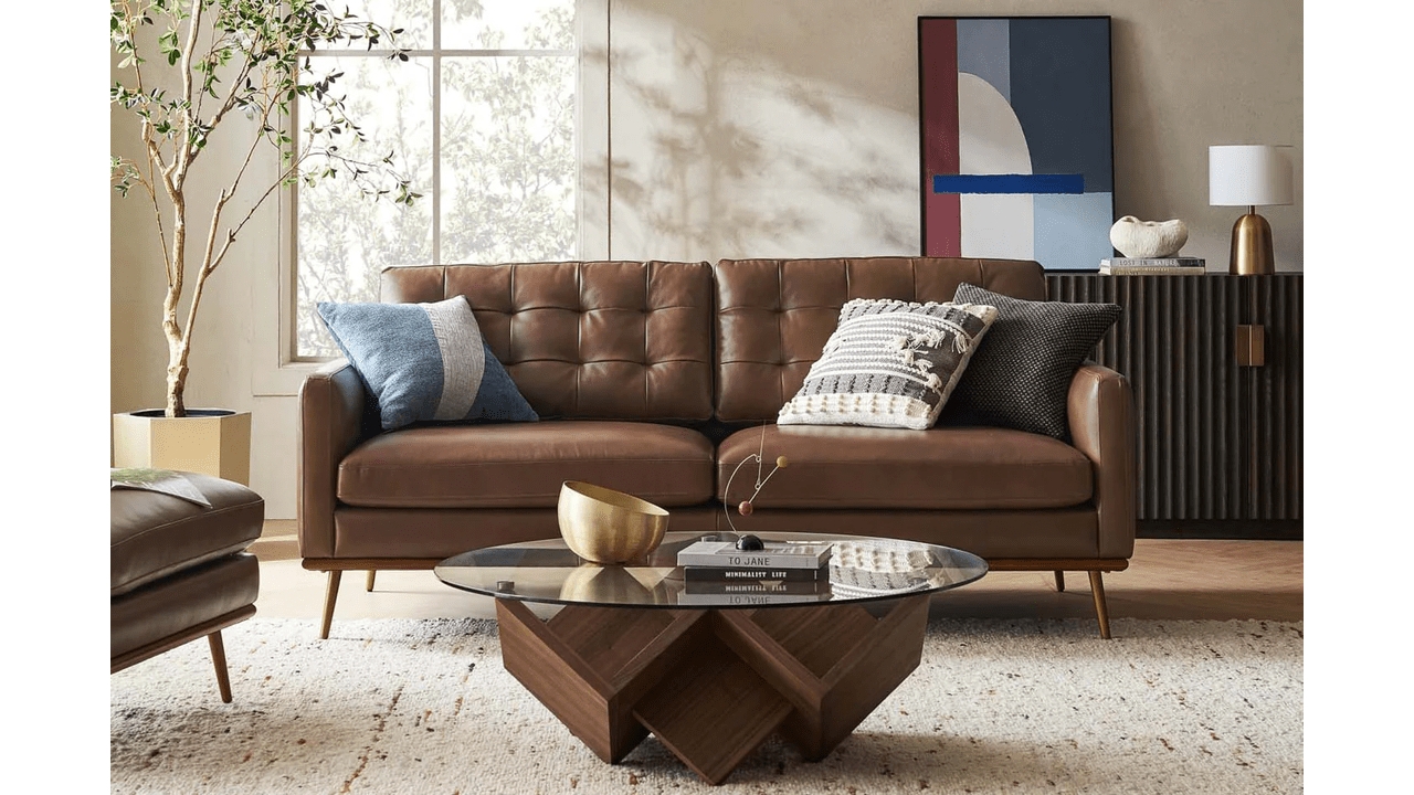 Sofa Dark Brown Tufted Back Deep Seat Deep Seat Tufted Couch