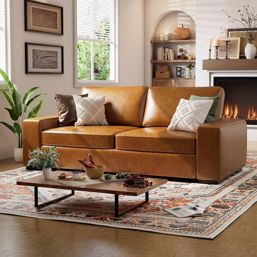 Sofa Deep Seating Block Arms Mid-Century Brown Lounge