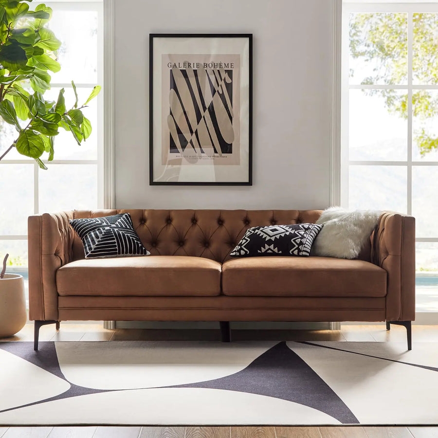 Sofa Faux Suede Button Tufted Modern Shelter Arm Couch