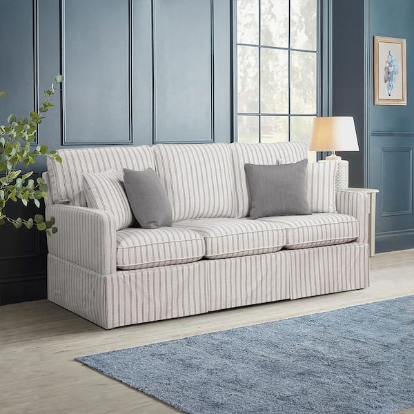 Sofa Featuring Skirted Base and Straight Track Arms