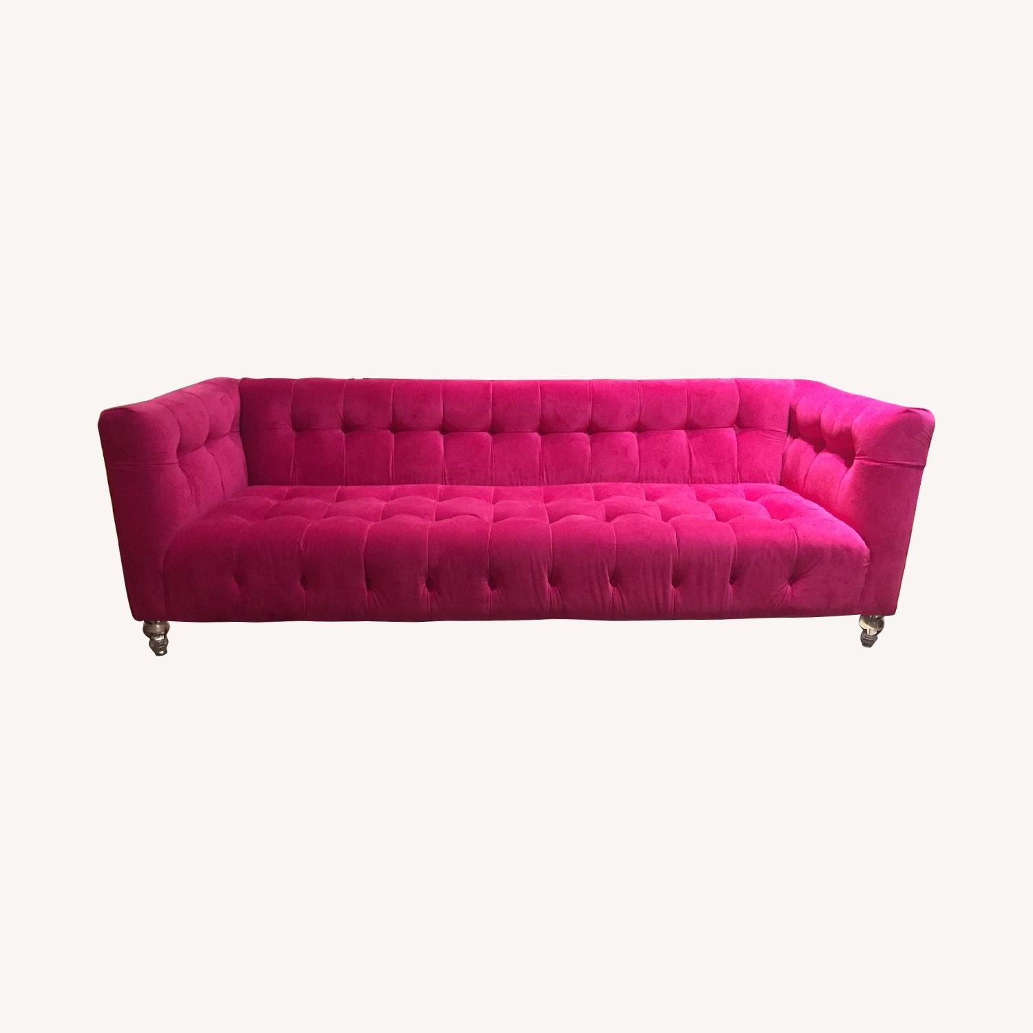 Sofa Fuchsia Tufted Couch Velvet All Over Metallic Feet