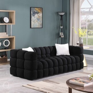 Sofa Grid Tufting Black Boucle Sculptural Cloud Seating