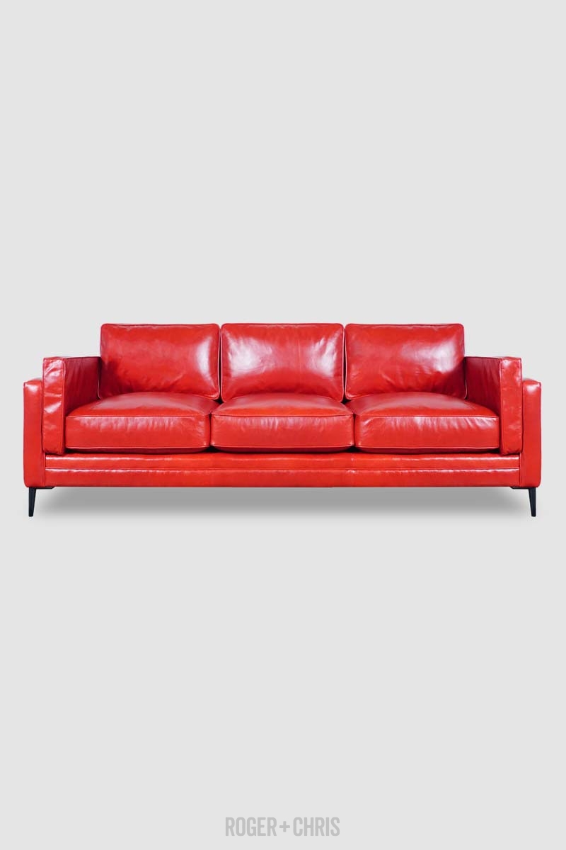 Sofa In Cremisi Red Leather Coach Sofa Style With Tapered Legs