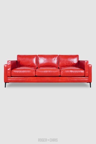 Sofa In Cremisi Red Leather Coach Sofa Style With Tapered Legs
