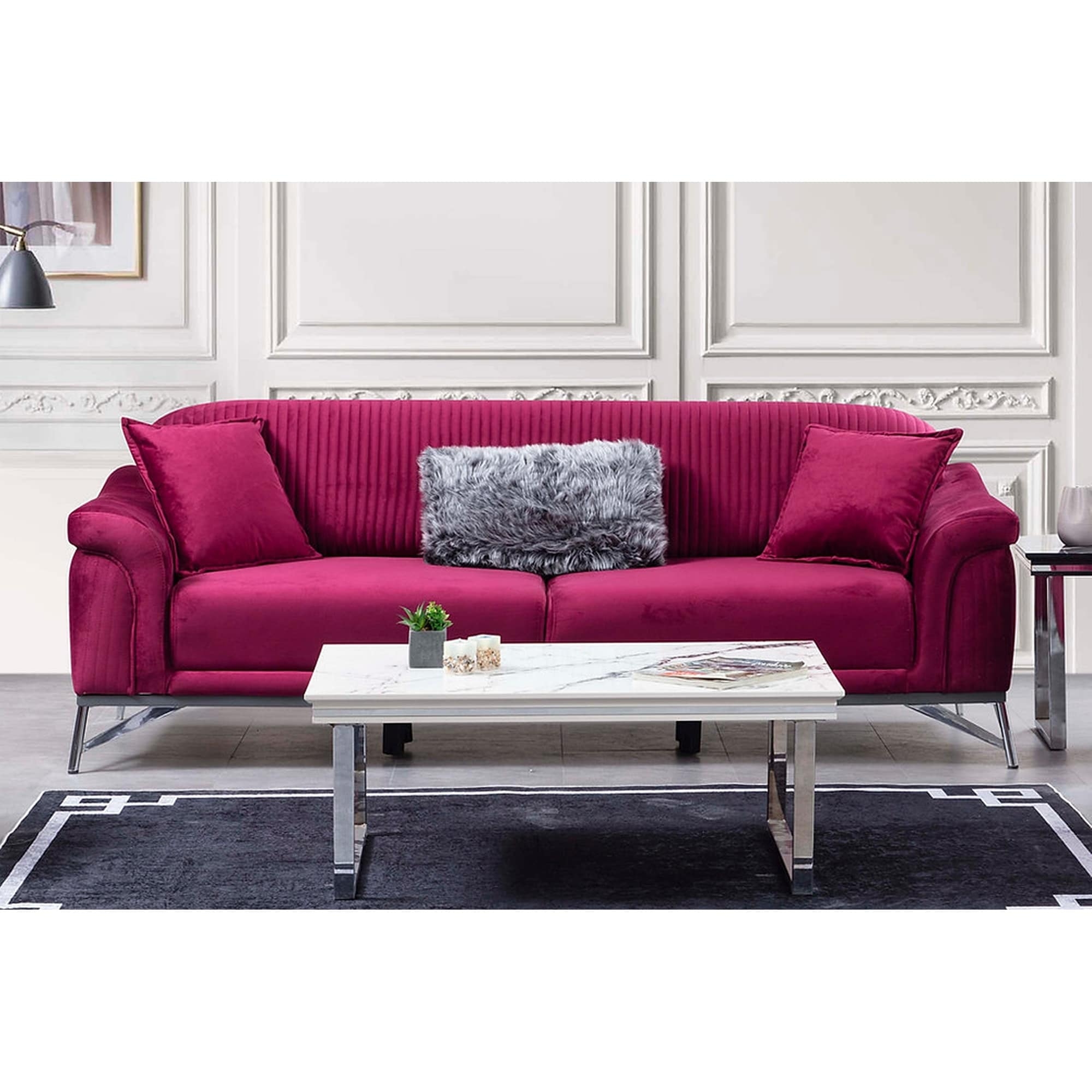Sofa Modern Glam Fuchsia Couch With Sleek Chrome Legs