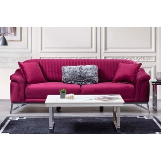 Sofa Modern Glam Fuchsia Couch With Sleek Chrome Legs