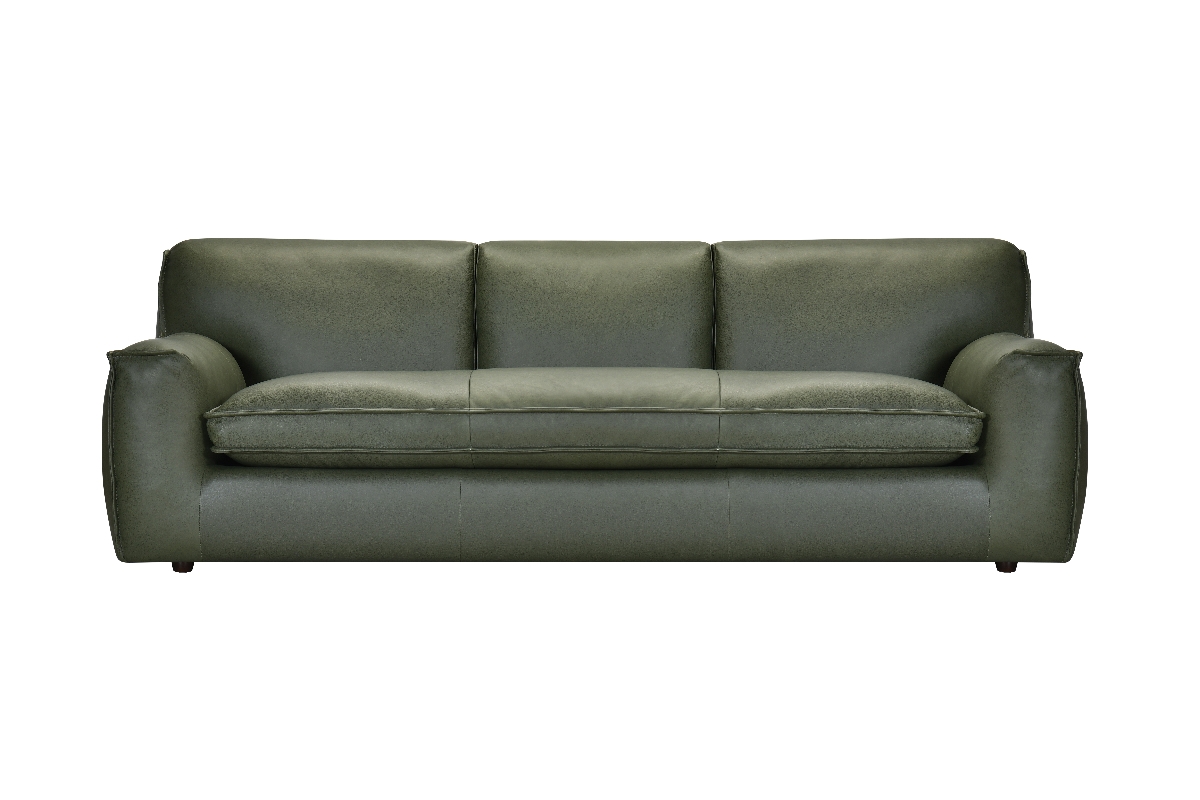 Sofa: Moss Bench Seat Leather Couch with Pillow Back