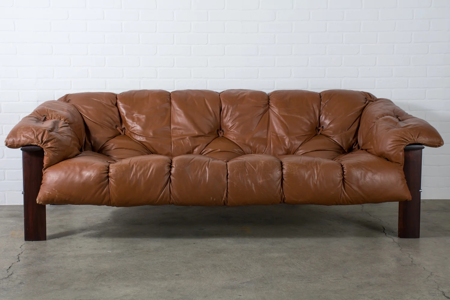 Sofa Overstuffed Cognac Leather Brazilian Leather Sofa