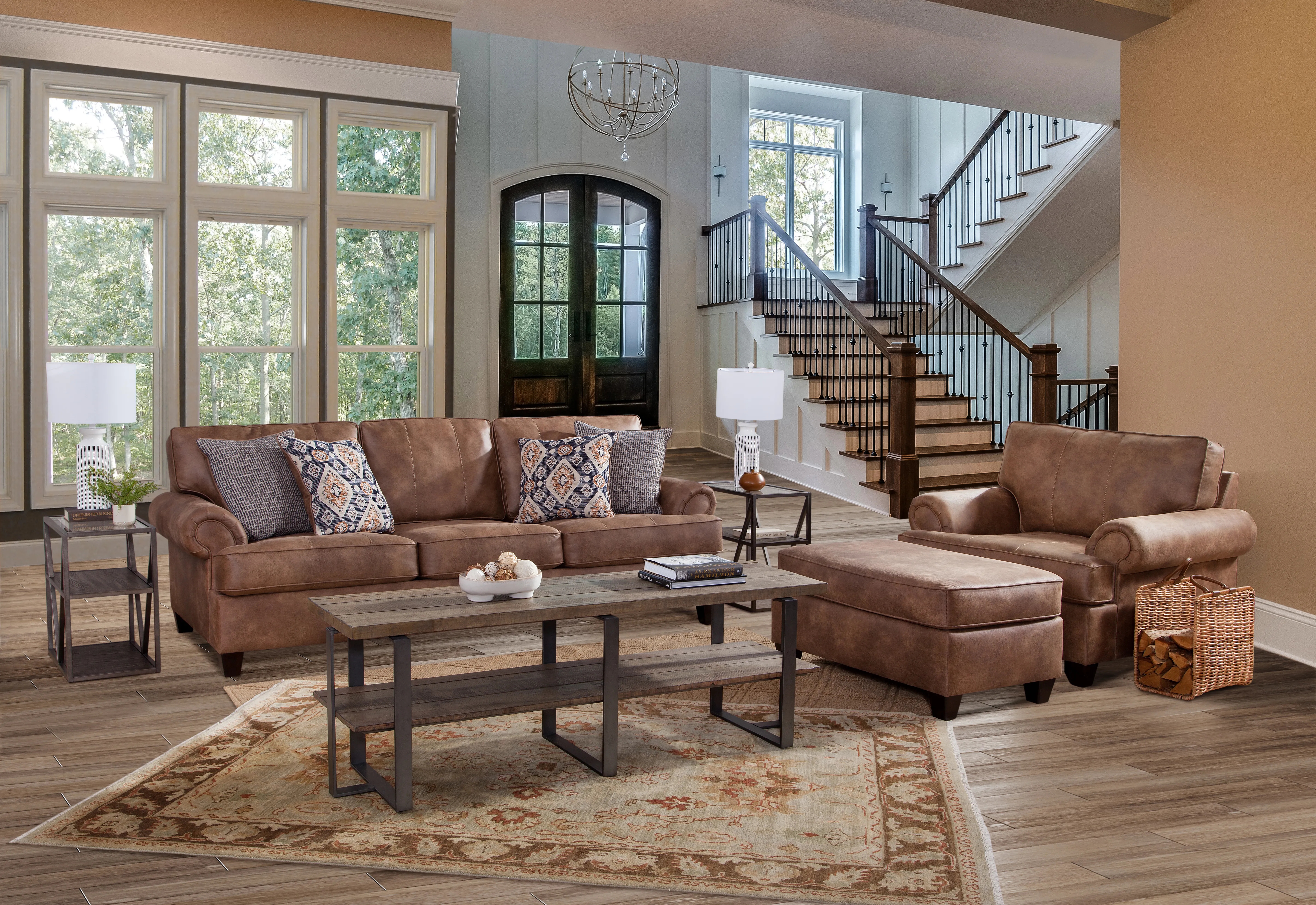 Sofa Rolled Arms Warm Brown Transitional Living Room Sofa