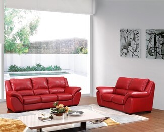 Sofa Set Bold Red Contemporary Lounge Furniture Contoured Arms