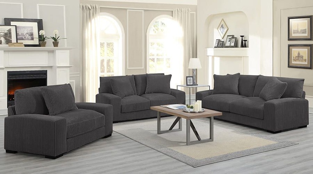 Sofa Set Ribbed Texture Track Arm Deep Grey Seating