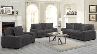 Sofa Set Ribbed Texture Track Arm Deep Grey Seating