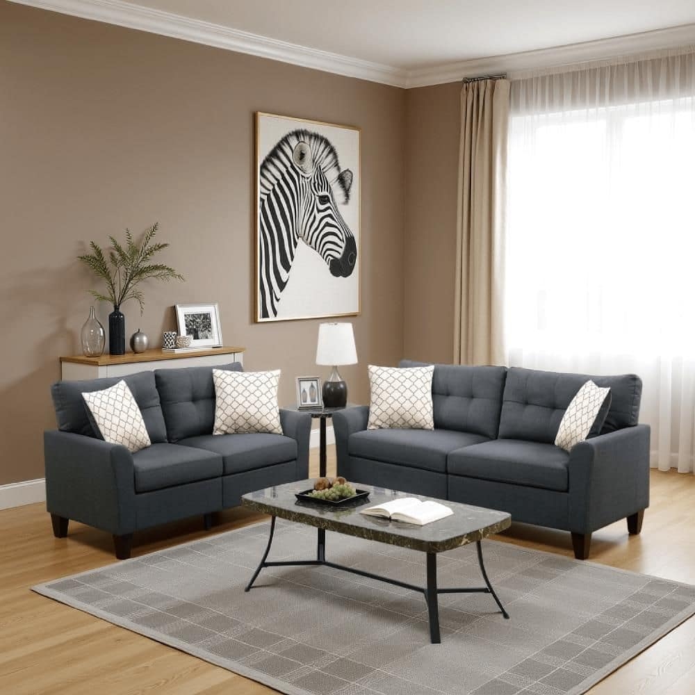 Sofa Set Tufted Backrest Tapered Leg Grey Seating