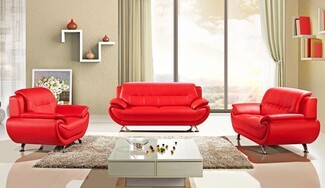 Sofa Set Vibrant Modern Red Leather Seating With Sculptural Legs