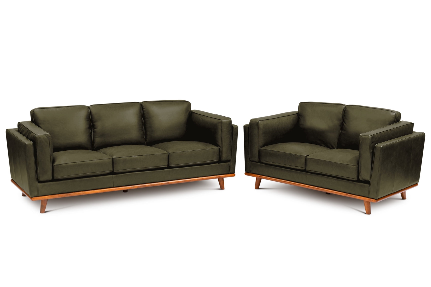Sofa Set: Wood Base Frame Olive Mid-Century