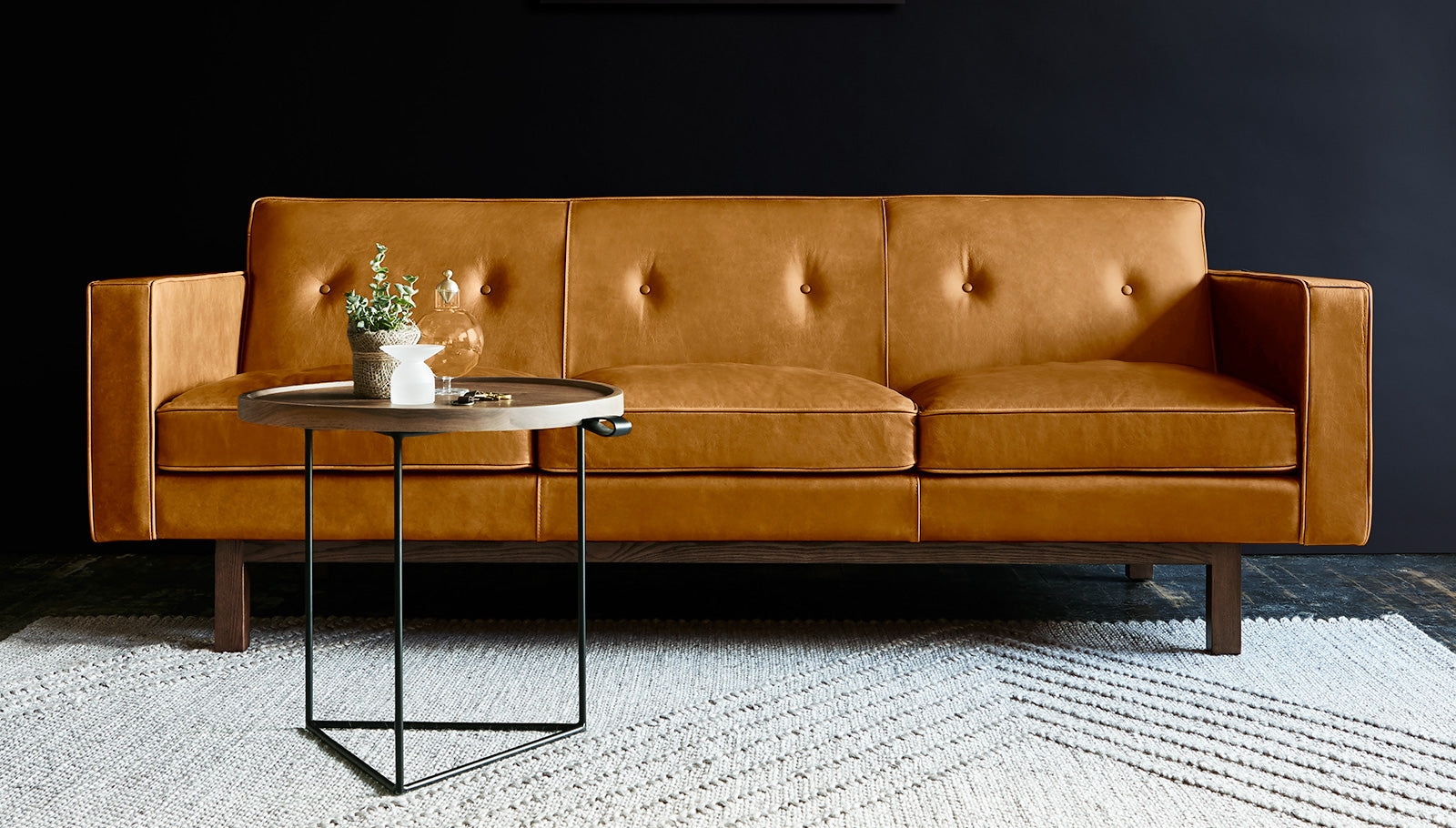 Sofa Sienna Tan Exposed Wood Base Minimalist Wood Base Sofa