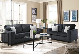 Sofa Sleeper Set Track Arms Dark Fabric Room Seating