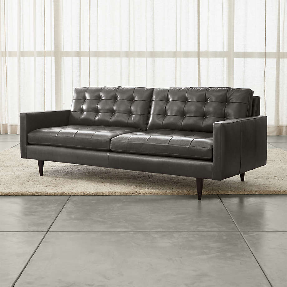 Sofa Slim Track Arms Charcoal Grey Button Tufted Seating