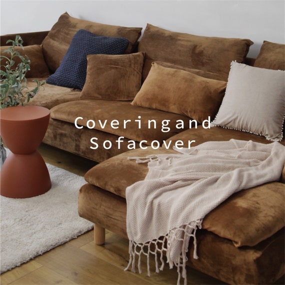Sofa Slipcover Velvet Stretch Cover Custom Cognac Slipcover