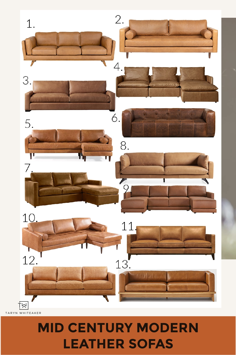 Sofa Tapered Legs Tobacco Brown Cognac Leather Furniture Ideas