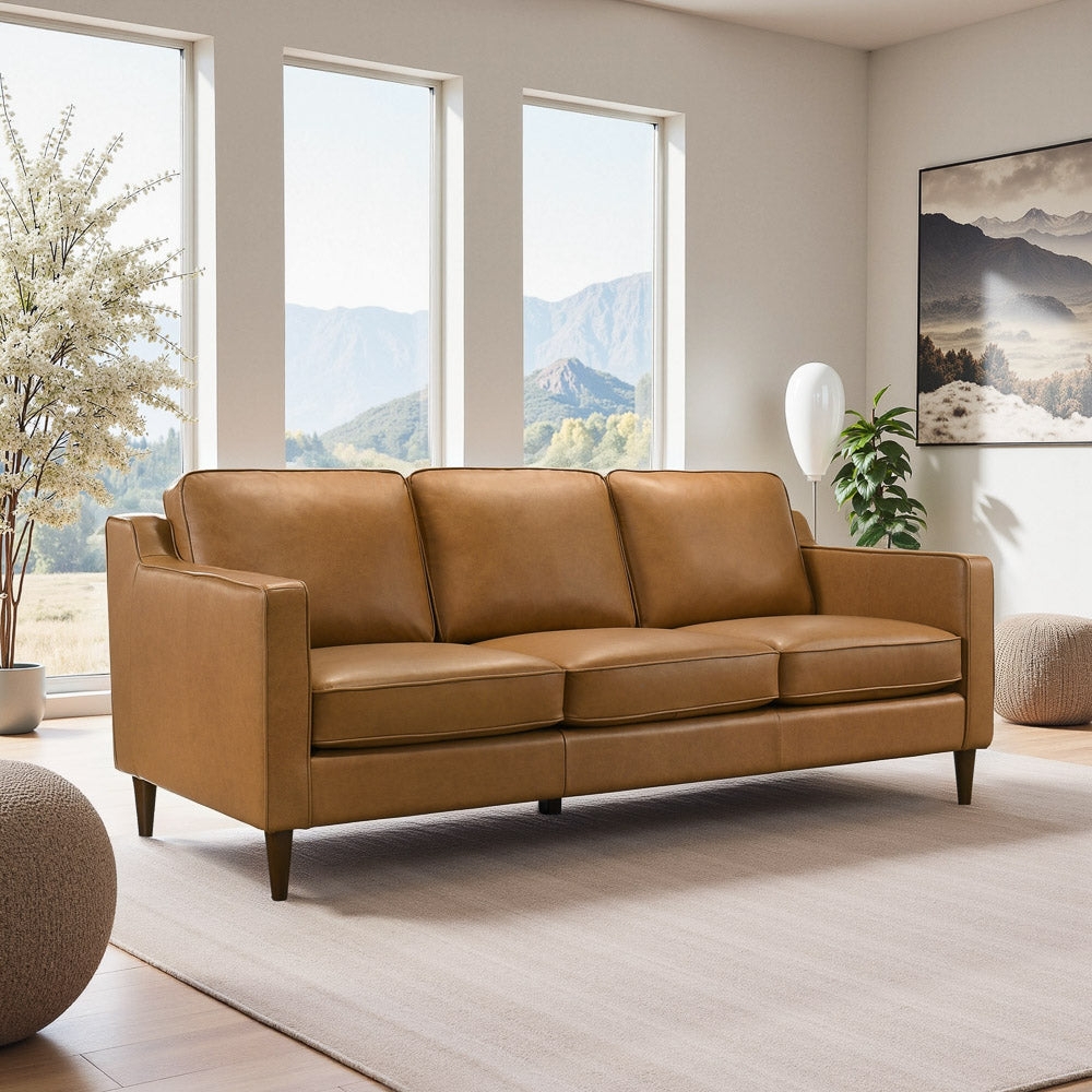 Sofa Three Cushion Design Matte Leather-Like Couch